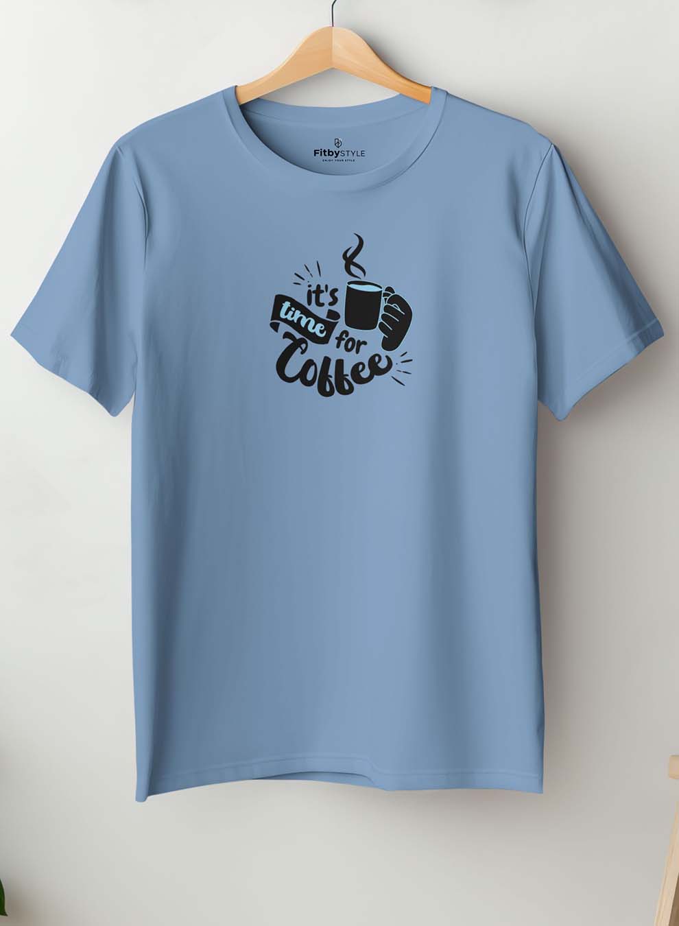 Coffee Time Cool Blue Halt Sleeve T-Shirt