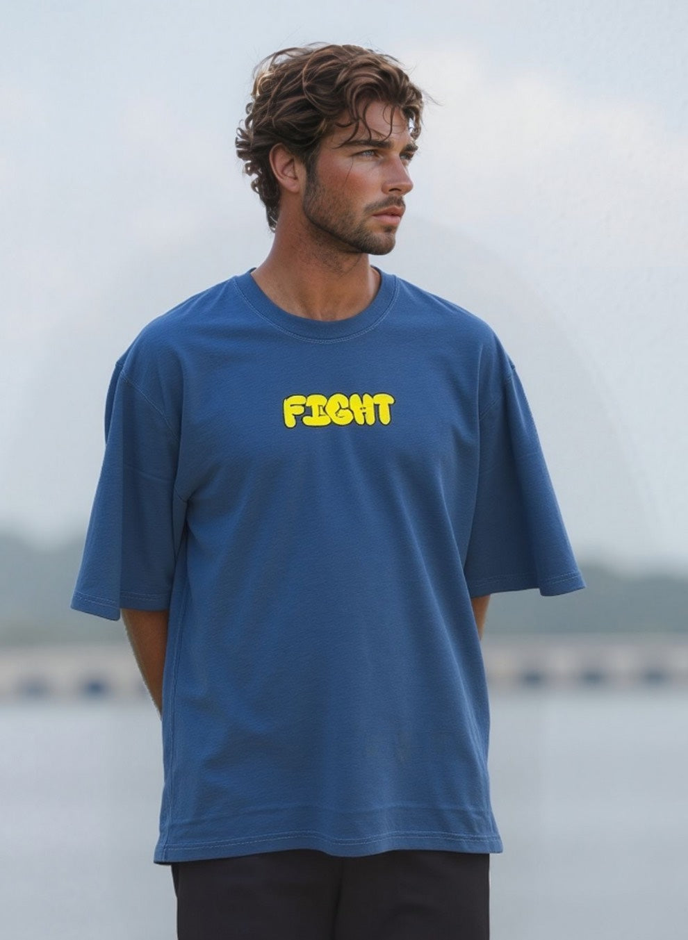 Lemon-Fight Blue drop shoulder T-shirt
