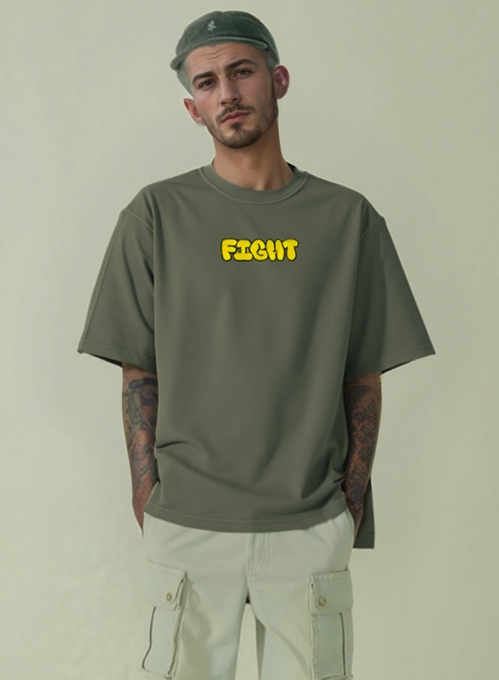 Lemon-Fight Grey drop shoulder T-shirt
