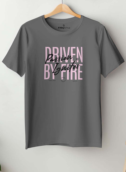 Driven By Fire Grey T Shirt Half Sleeve