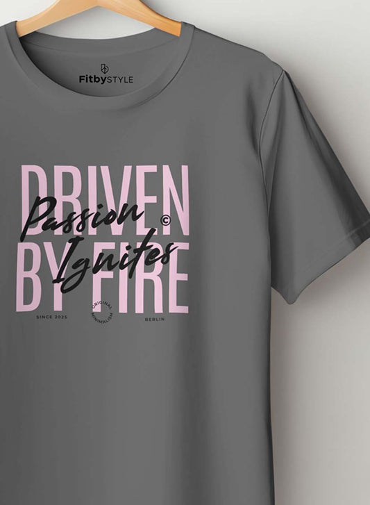 Driven By Fire Grey T Shirt Half Sleeve